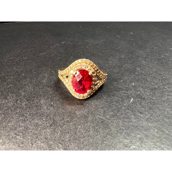 Lab Ruby and topaz halo ring in gold over sterling silver size 7 - Picture 6 of 16